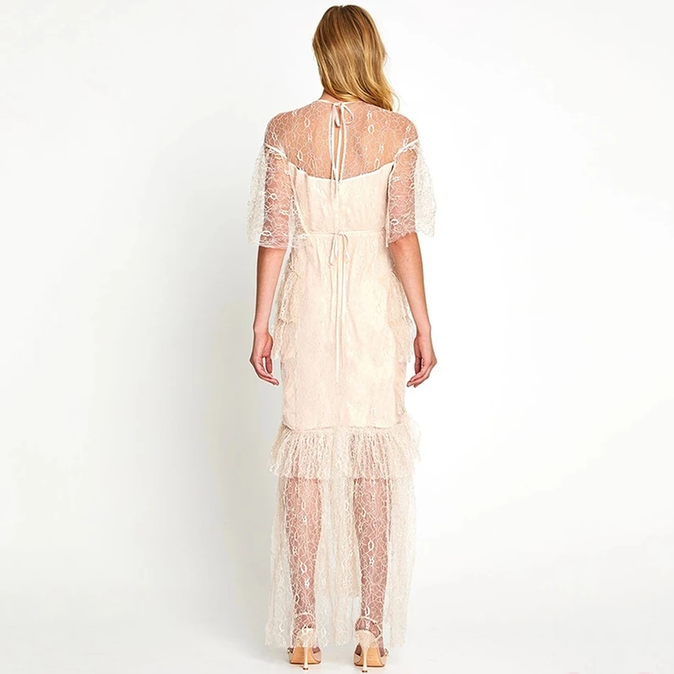 

Fashion Lace Women'S Long Dress Sexy Long-Sleeved High Waist Bodycon Evening Party Runway Dress Female 2020 Summer Fashion New