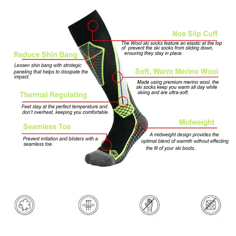 

High Performance Wool Ski Socks Outdoor Wool Skiing Socks, Snowboard Socks