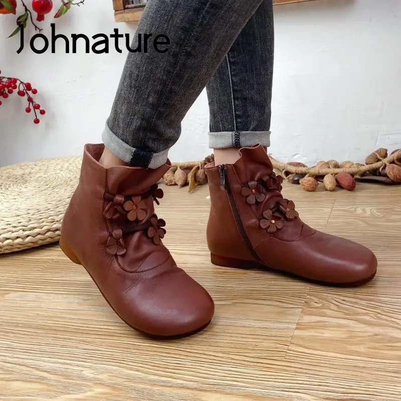 

Johnature Genuine Leather Spring/Autumn Women Shoes Ankle Boots Zip 2021 New Handmade Flat With Concise Leisure Platform Boots