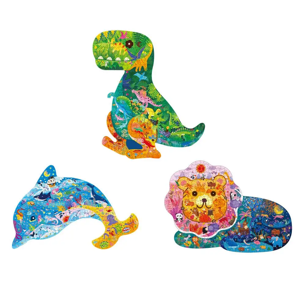 Quebra-cabeças de Forma Animal para Crianças Encaixado com Golfinho Animais em Papel Brinquedo Educativo Montessori Leão