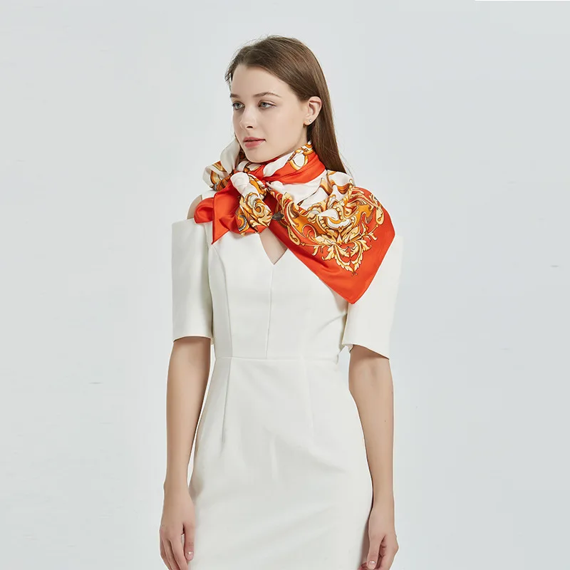 

Bandana Women 130cm Square Scarf Satin Print Crown PrintingLady's Simulation Luxury Brand Silk Scarves Summer Sunscreen Shawl