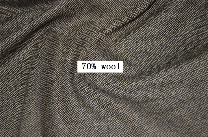 Бесплатная доставка тонкая камвольная 70% шерсть светло-коричневая ткань в елочку