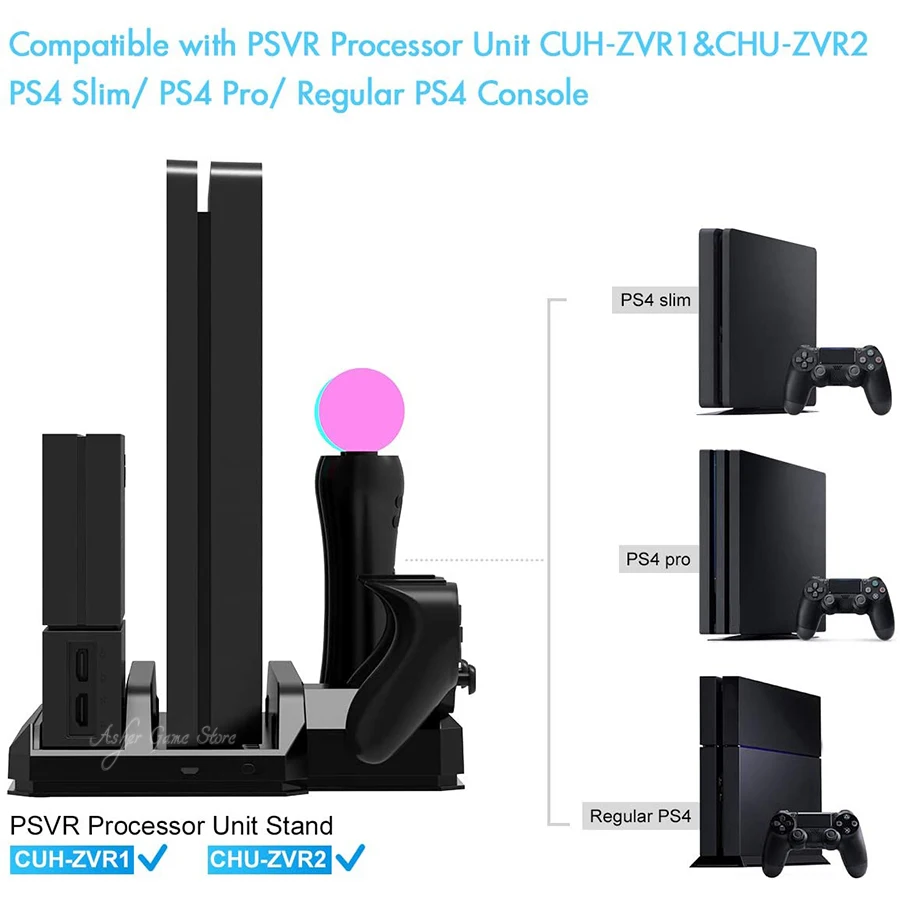 PS4 Pro Slim PSVR вертикальная подставка 3 зарядная док станция 2 охлаждающий вентилятор