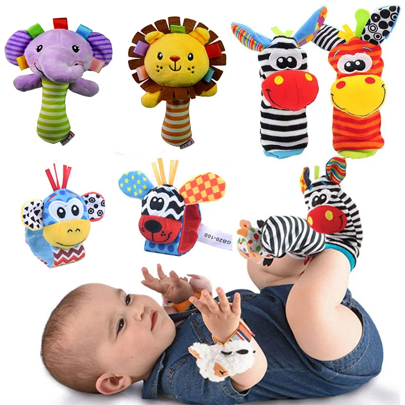 

Baby Games Plush Rattle Socks Early Developing Toys For Babies Newborn Cute Animal Wrist Rattle Baby Toys 0 3 6 12 Months