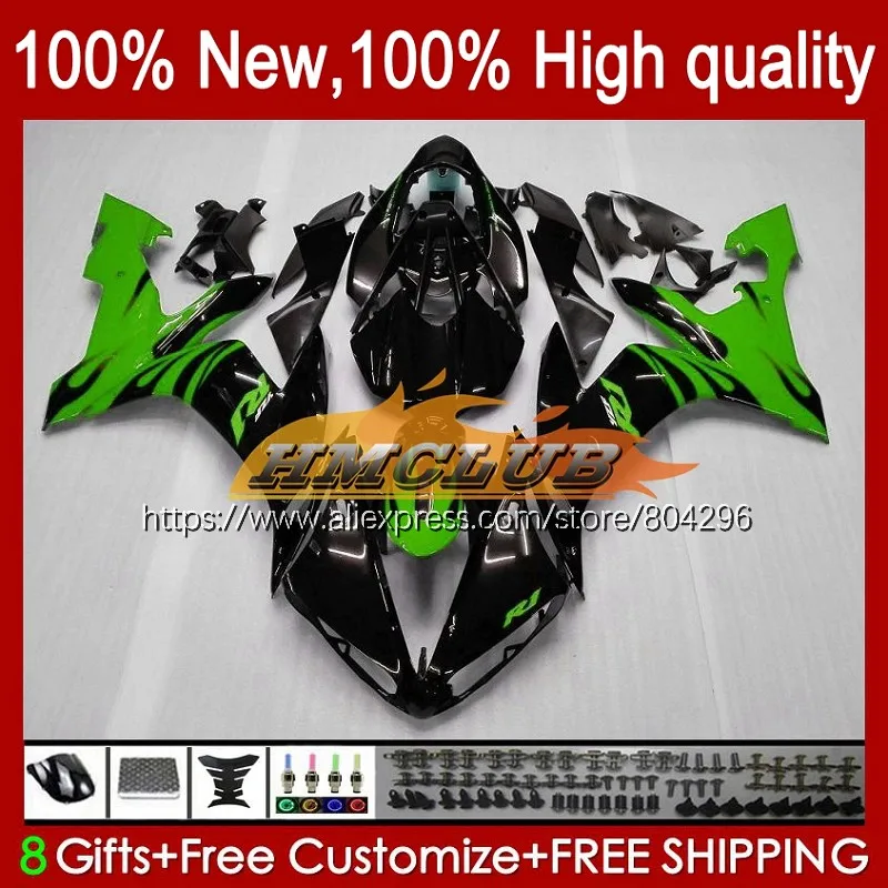 Корпус для YAMAHA YZF R 1 1000 CC 1000CC зеленое пламя YZFR1 61No.63 R1 04 05 06 YZF1000 2004 2005 2006