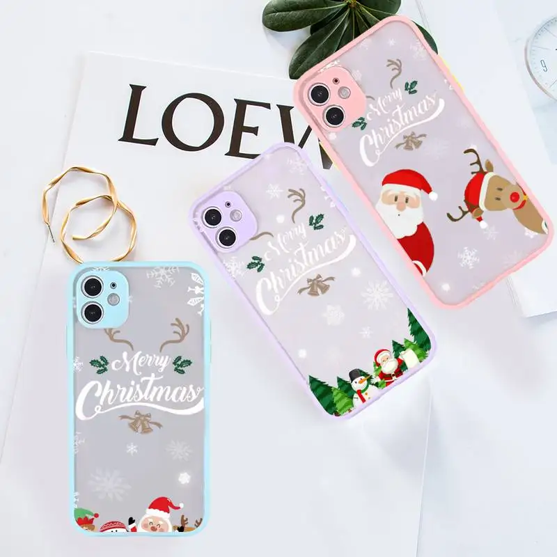 

Merry Christmas deer design Phone Case Pink matte transparent For iPhone 7 8 x xs xr 11 12 13 pro plus max mini Clear Funda