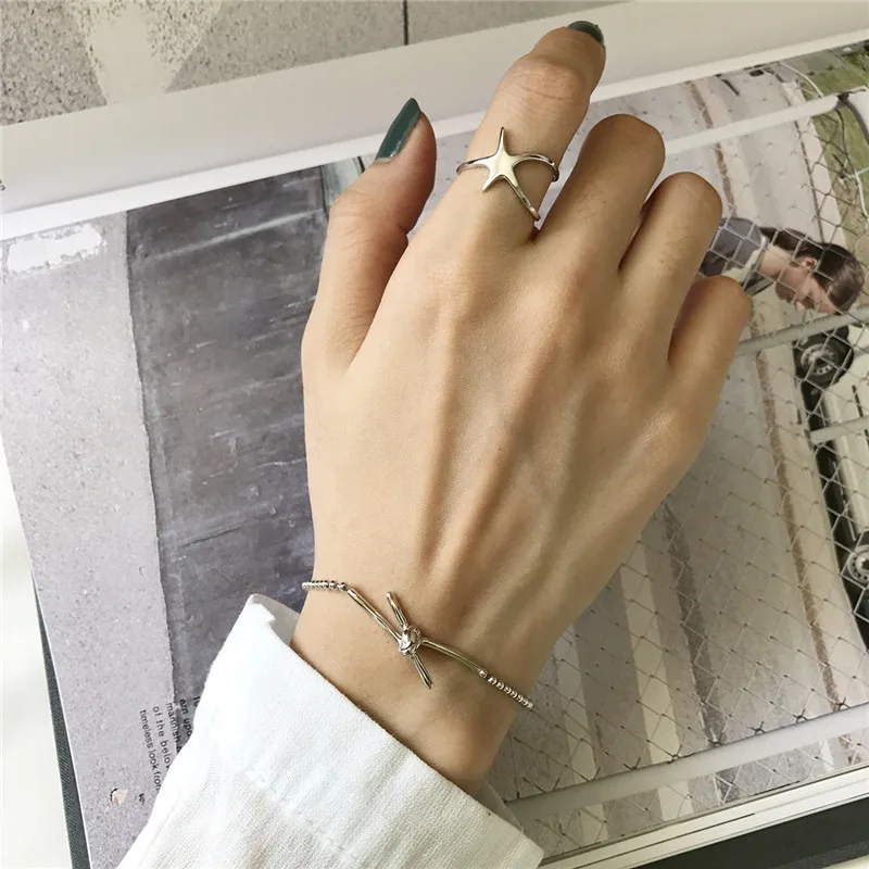 

POFUNUO Real 925 Sterling Silver Women Fashion Beads Chain Bracelets Girls Exquisite Knotting Design Bracelets Birthday Jewelry