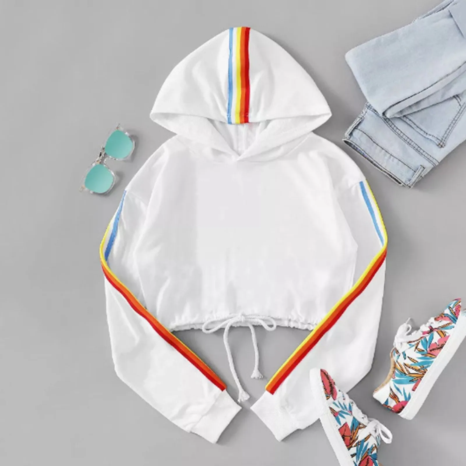 58# 2021 New Fashion Colorful Hoodies Fashion Women Lace Up Drawstring Long Sleeve Sweatershirt Hoodie Толстовка Женская