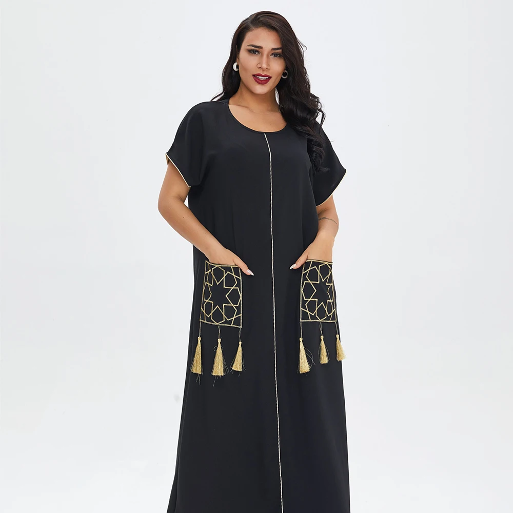 

Turkey Islam Clothing Robe Longue Dresses For Women Short Sleeve Ramadan Eid Mubarak Abaya Dubai Muslim Hijab Dress Vestidos