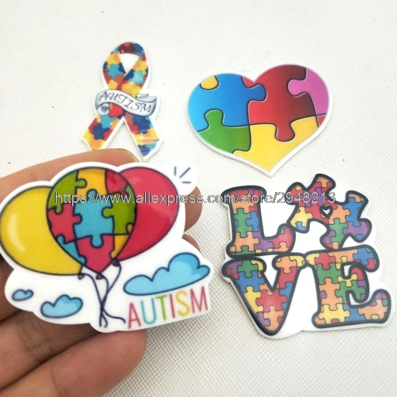 

50pcs Mix cartoon Autism flat back planar resin for DIY Craft Supplies