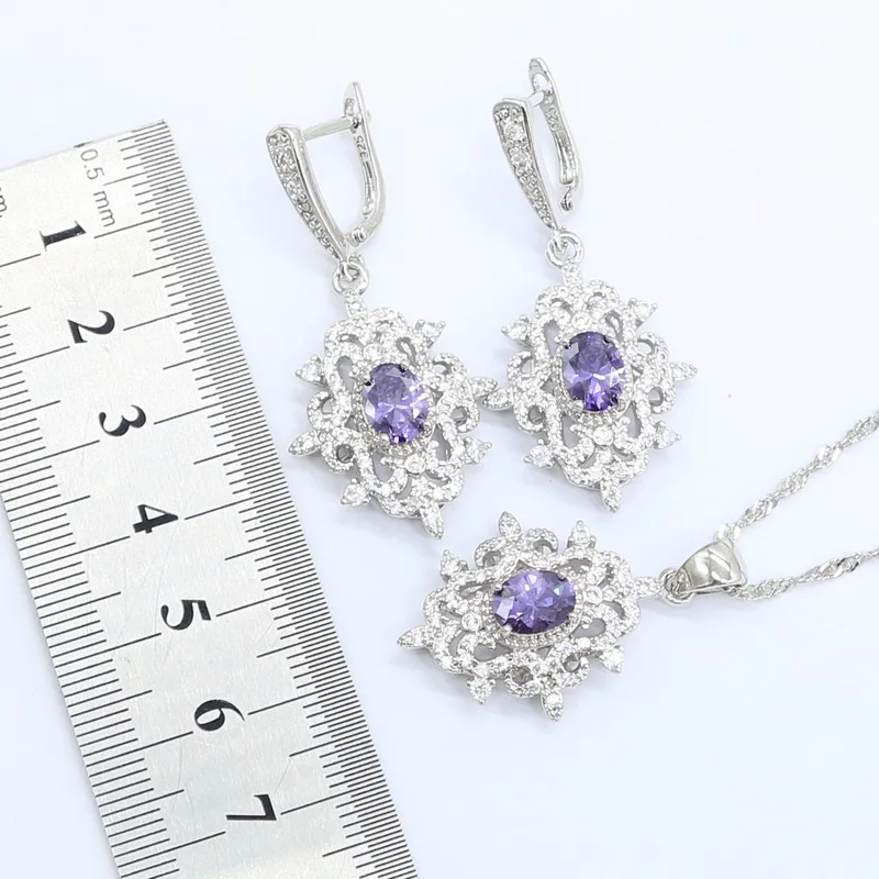 Серебряный цвет Искусственный Свадебный браслет с фиолетовыми камнями серьги