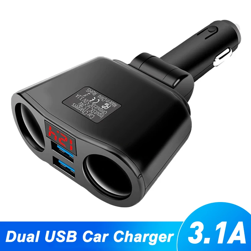 3 1a double car cigarette lighter splitter dual usb socket charger for 12v 24v car suv truck off road vehicle and minivan free global shipping