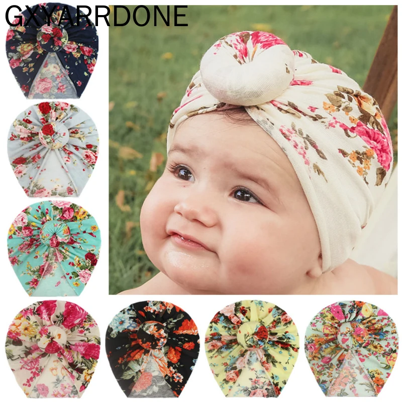 

2021 Enfants Donut Chapeau Baby Girls Flower Beanie Printed Newborn Round Hats Warmer Infant Headwrap Kids Turban Hospital Hats