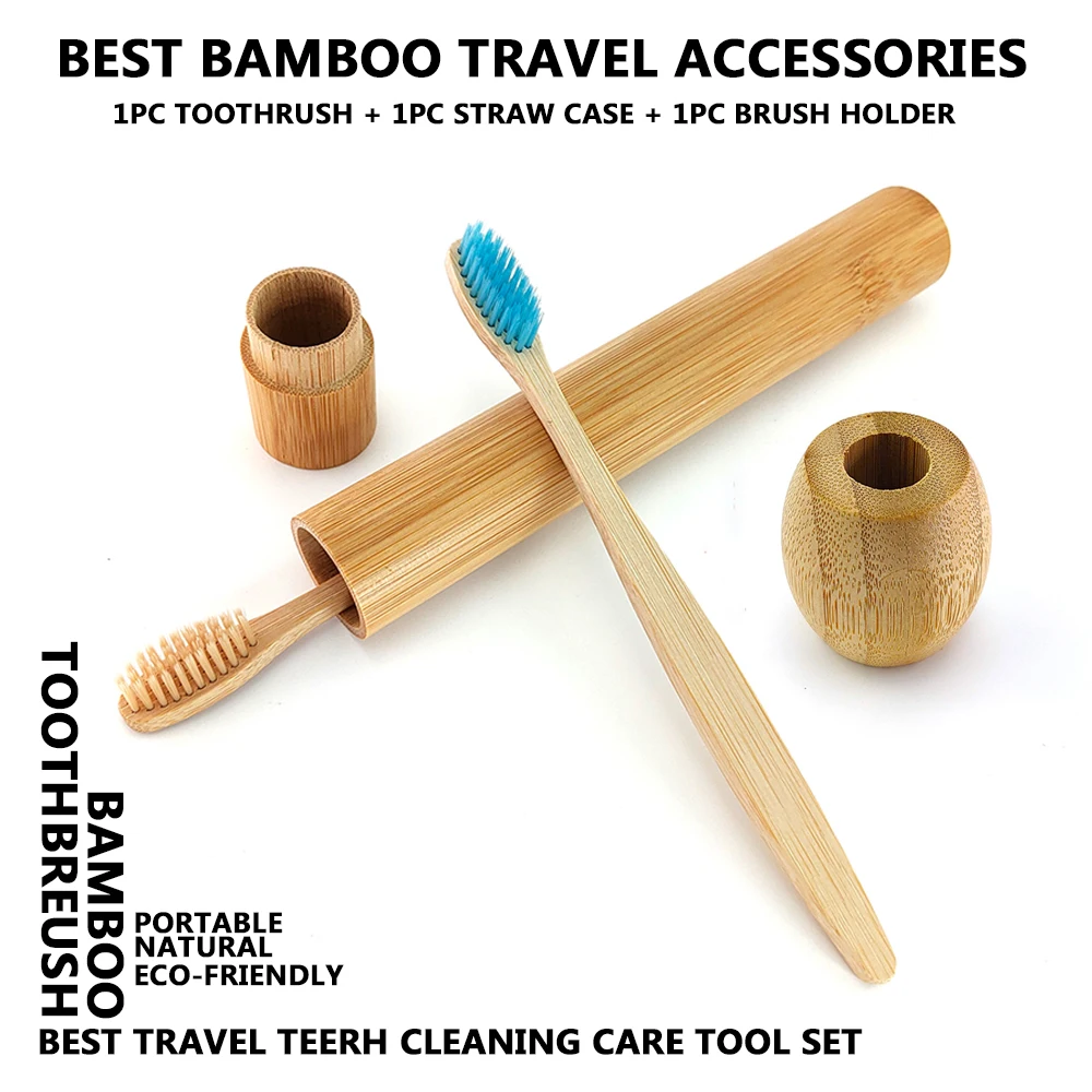 Набор портативных бамбуковых зубных щеток дорожный набор с бамбуковой