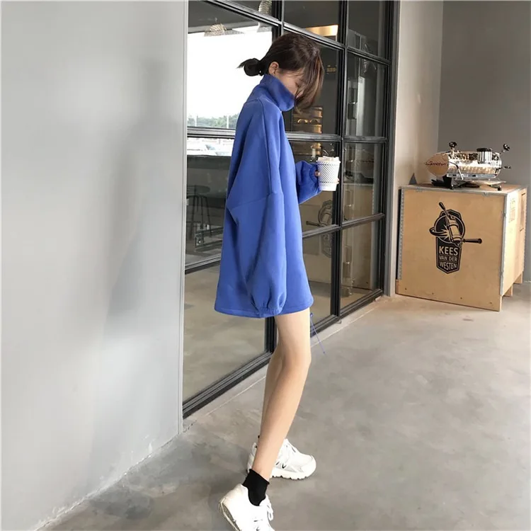 Толстовки женские водолазки в Корейском стиле хип-хоп однотонные Harajuku женские универсальные плюс бархат теплые на зиму мягкие толстовки милые