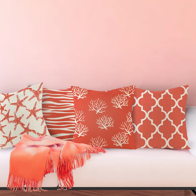 Пользовательская декоративная наволочка Розовая белая линия льняная хлопковая