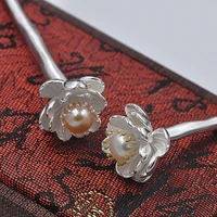 925 sterling silver hair stick pearl peach blossom flower accesories for women jewelry handmade luxury hair pins tea needle