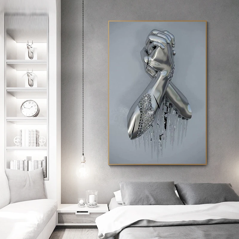 

Metal Lovers Hands Statue Canvas Painting Abstract Poster Prints Sculpture Wall Art Picture for Living Room Cuadros Home Decor
