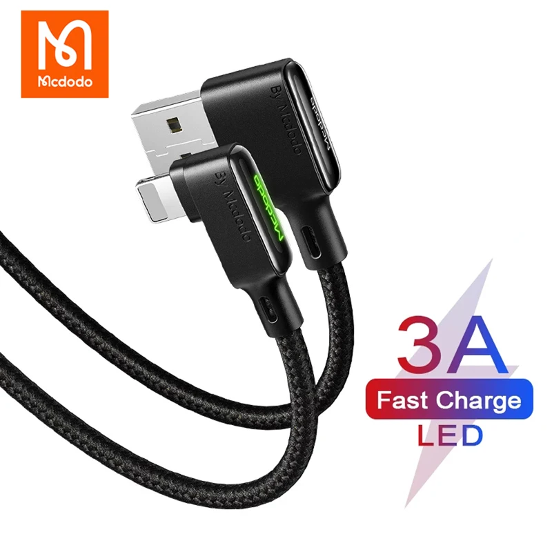 USB-шнур Mcdodo 3A для быстрой зарядки телефона iPhone 13 12 11 Pro Max XS XR X 8 7 Plus iPad светодиодные