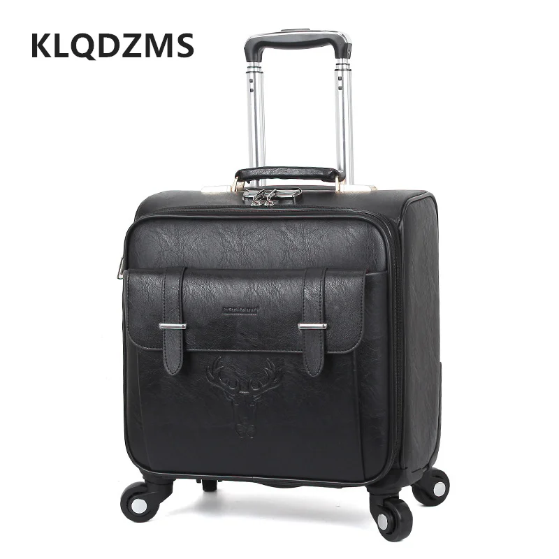 Модный чемодан на колесиках KLQDZMS 18 дюймов мужской из искусственной кожи для