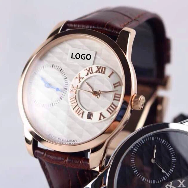 Grátis + Glashutte Frete Rosa Ouro Relógios Mecânicos Masculinos Twin Clock Cinto Forma Masculina