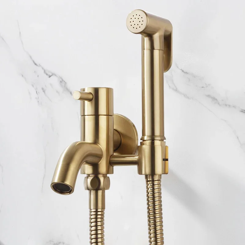 

Toilet Bidet Faucets Brushed Gold Brass Shower Taps Muslim Ducha Higienica Single Cold Water Tap Crane Square Shower Spray Taps