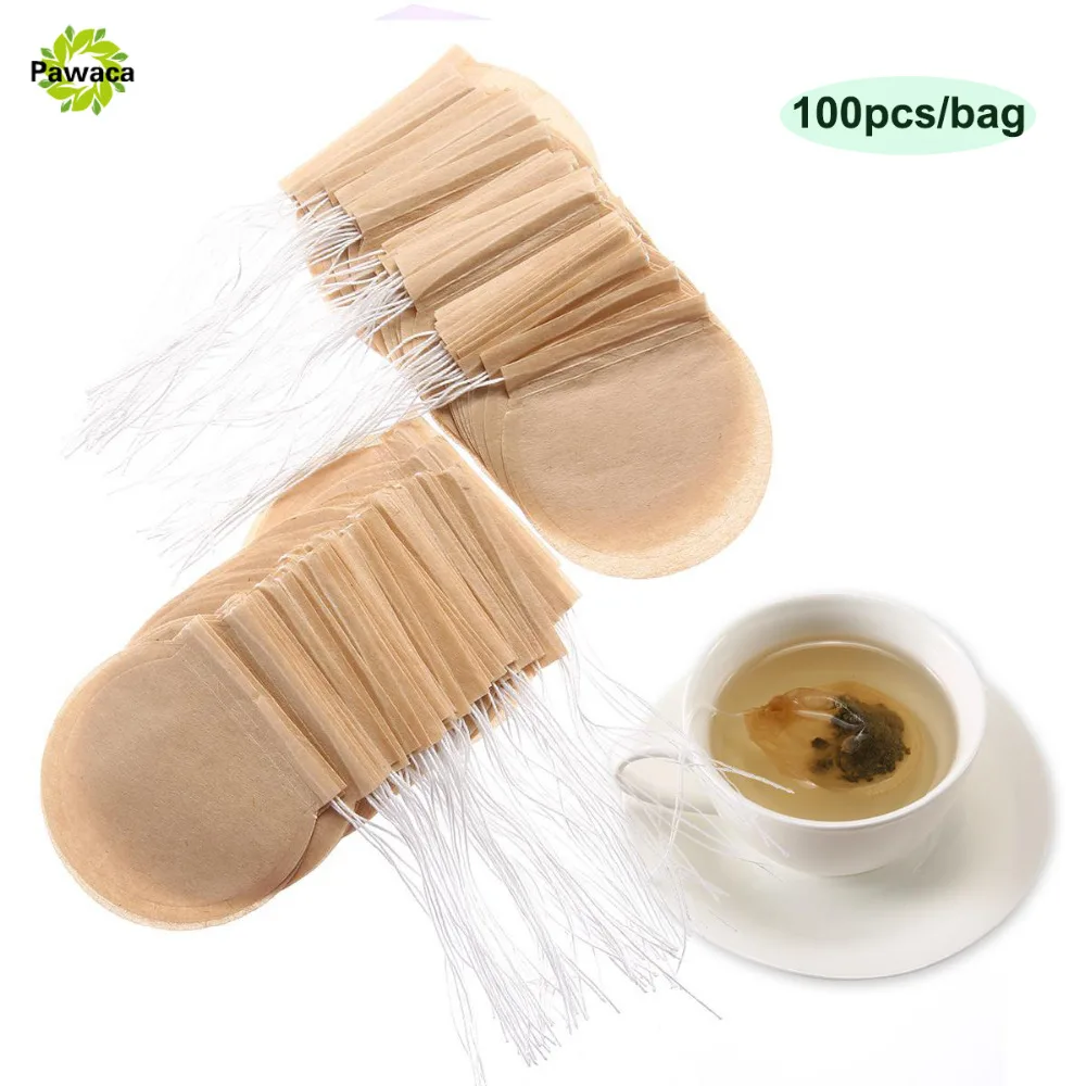 100 шт./пакет одноразовые Чай мешки Жара-загерметизируйте фильтр Бумага для травяной листовой чай листьев пустой Ароматические хлопок Чай сумка со шнурком