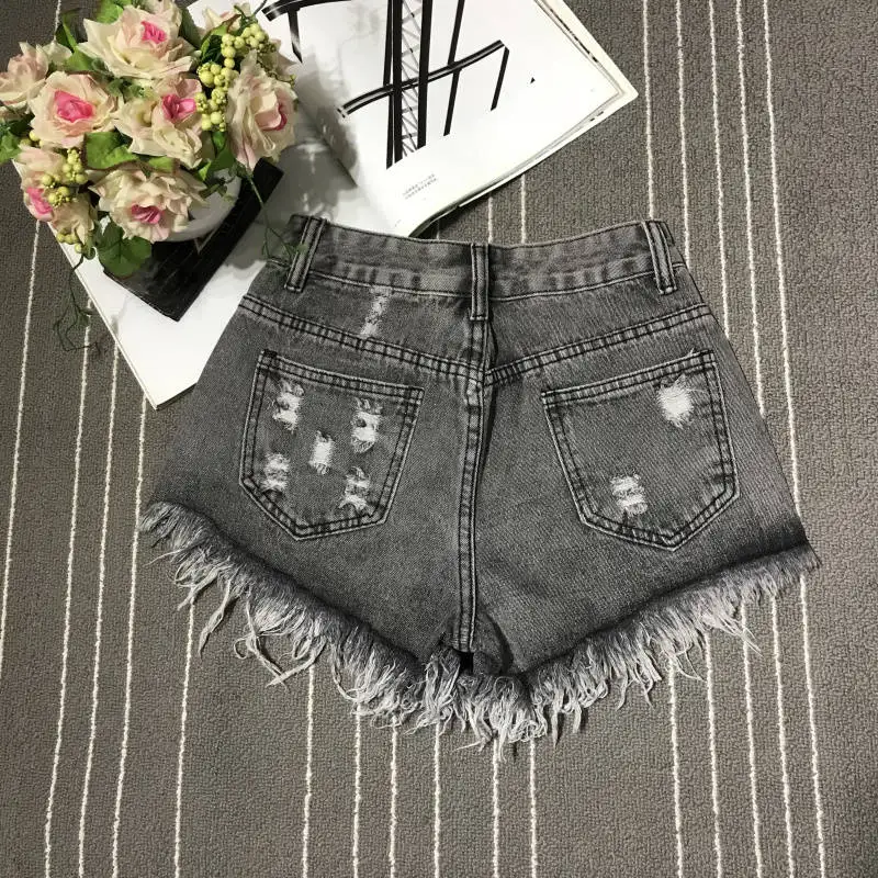

2020 Denim Shorts Fashion Womens Tassel Hole High Waist Summer Short Jeans Two Holes Shorts Female With S To 6XL Plus Size Z401
