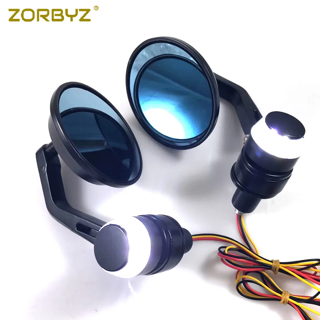 ZORBYZ 22mm Black Handle Bar End Rearview Side Mirror With LED Turn Signal Strobe Marker Light For Honda Kawasaki Harley | Автомобили и