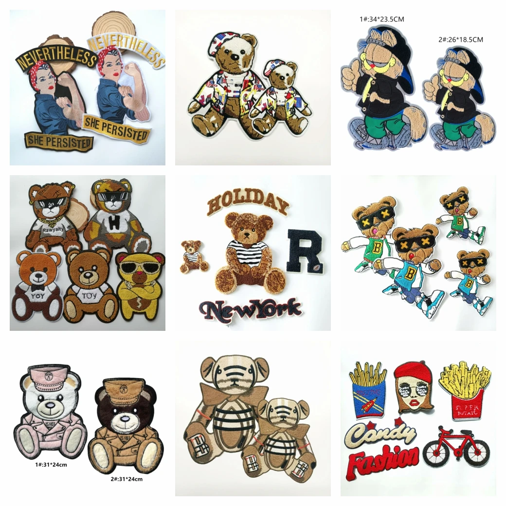 Вышивка большой синель медведи патч Бег медведь детская Аппликация в мультяшном