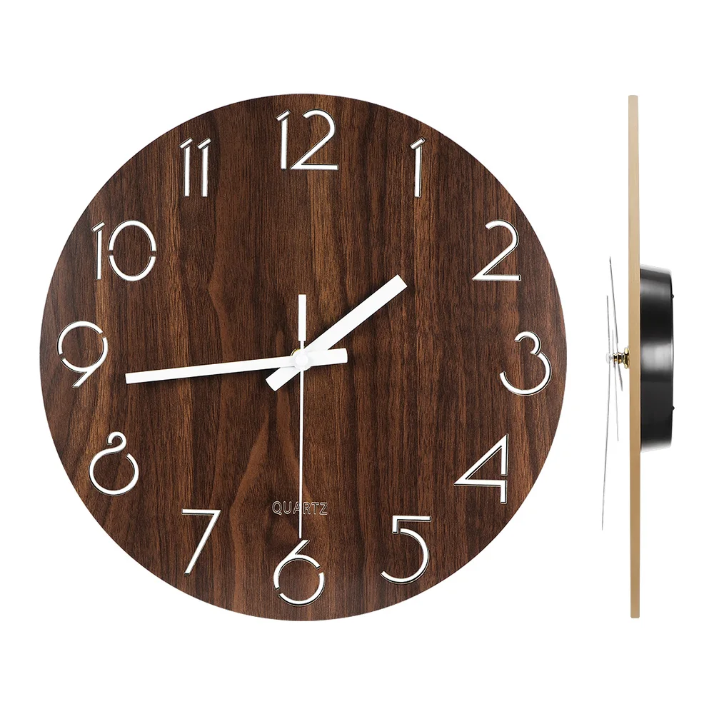 House Non-Toxic 12 Inch Wooden Wall Clock Mute Hanging For Living Room Kitchen Bedroom Coffee | Дом и сад