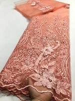peach african lace fabric 2022 high quality lace french mesh fabric beaded stones nigerian swiss lace fabrics for dress m48853