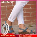 Сандалии женские на танкетке, однотонные босоножки на среднем каблуке, Повседневная Уличная пляжная обувь на липучке, большой размер 34-42, лето