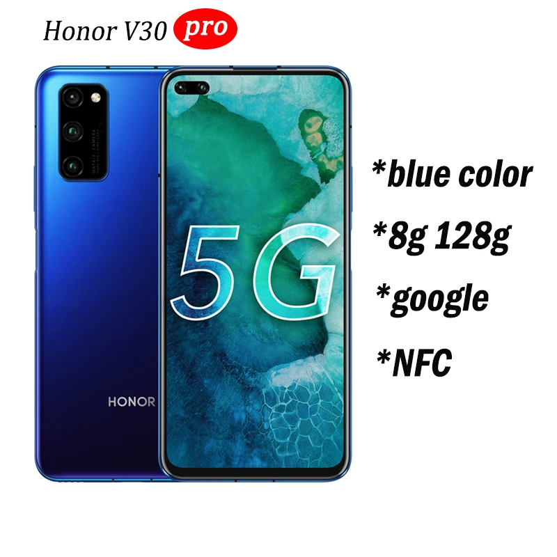 8g 128g blue Смартфон Honor V30 Pro Kirin990, четыре ядра, 5G, 6 ГБ, 8 ГБ, 128 ГБ, 40 МП, тройная камера, 40 Вт, SuperCharge, NFC, Google play - Цвет: 8g 128g blue