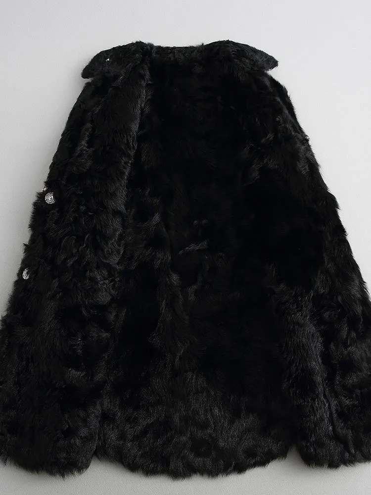 Real Fur Coat Women Tweed Long Sheep Shearling Jacket Winter Wool Coats and Jackets Korean Warm KQN68254 KJ3521 | Женская одежда