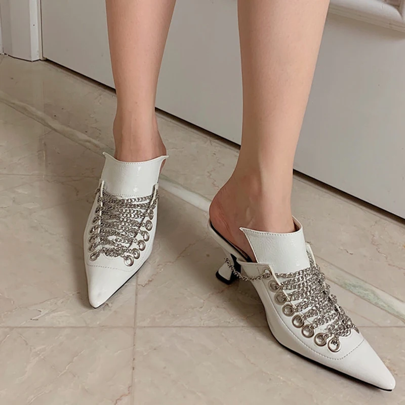 

Slippers Women Summer New 2021 Fashion Summer Woman Flip Flop Square Heel Metal Slippers Female Shoes For Ladies Sandals Slides