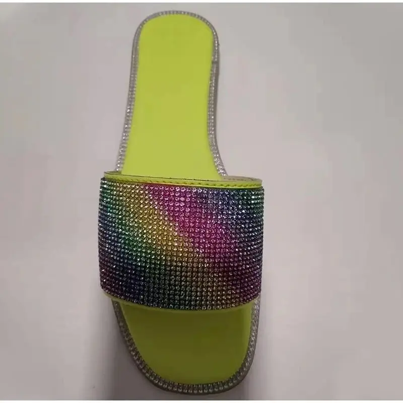 

Summer Ladies Slippers Sandals2021 New Multicolor Flat SlippersBeach Outdoor Sequined Upper Size 43 Women Shoes Slippers House