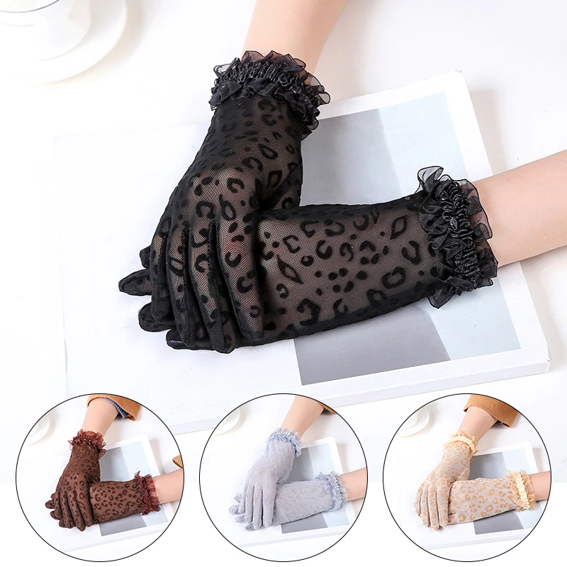 

Женские кружевные солнцезащитные перчатки, летние женские перчатки с защитой от ультрафиолета, женские сетчатые леопардовые тонкие перчат...