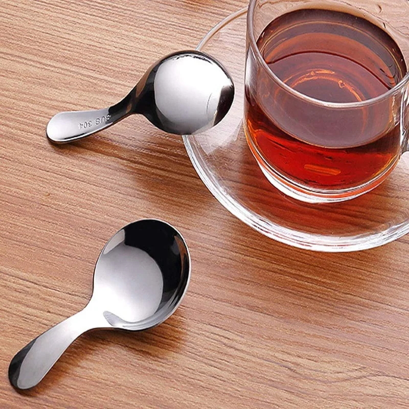 

6 Pcs Stainless Steel Short Handle Spoons Mini Salt Spoons Condiments Spoon Dessert Spoon Tea Coffee Spoons,Silver