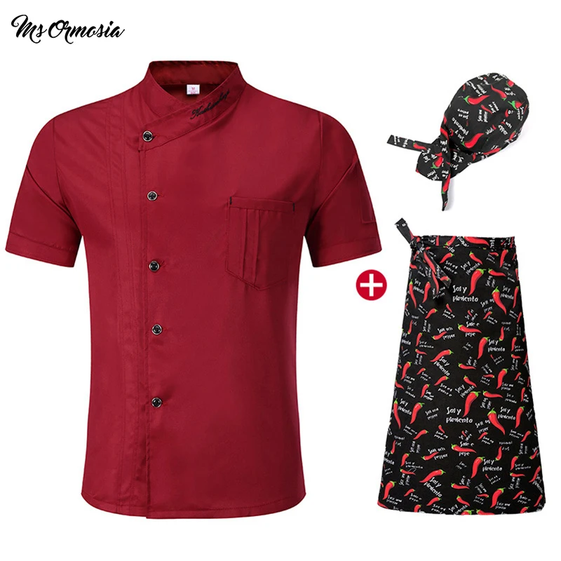 Высококачественное летнее красное платье шеф повара с коротким рукавом и