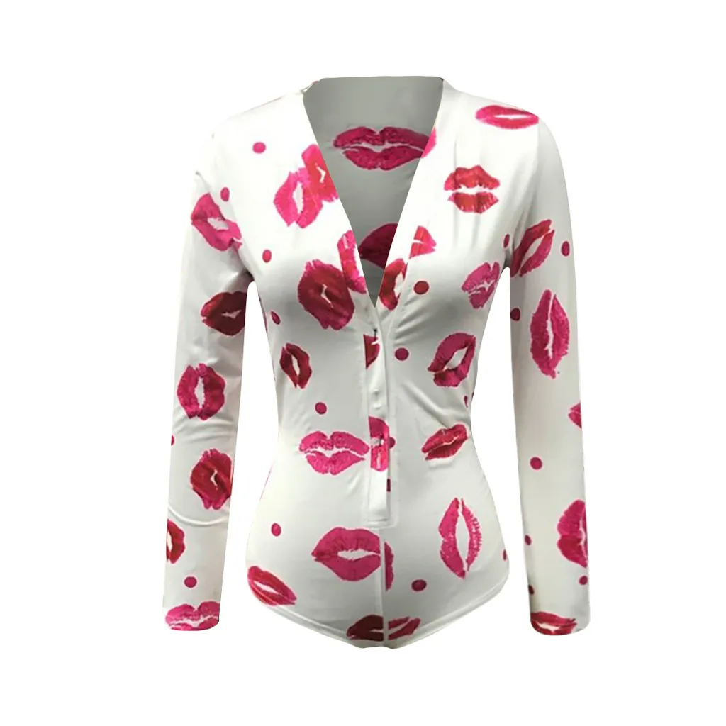 

Women Christmas Print Bodysuits Long Sleeve Nightwear Jumpsuit Bodysuit Playsuit Romper Bodys Para Mujer