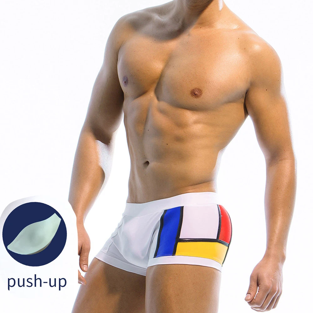 

2021 Men's Boxer Swimming Shorts Summer Beach Hot Spring Vacation Shorts Quick-Drying Four-Corner Swimsuit with Coaster Push Pad