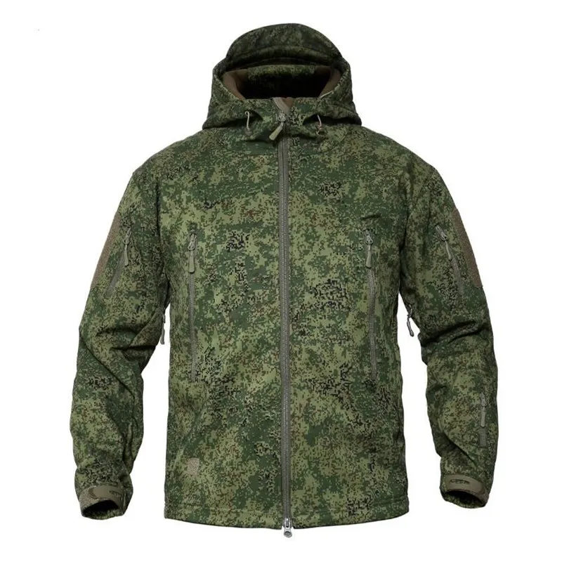 Men's Military Camouflage Fleece Tactical Jacket Outdoor Shark Skin Soft Shell Waterproof Windbreaker Hooded Coat Hunt Clothes
