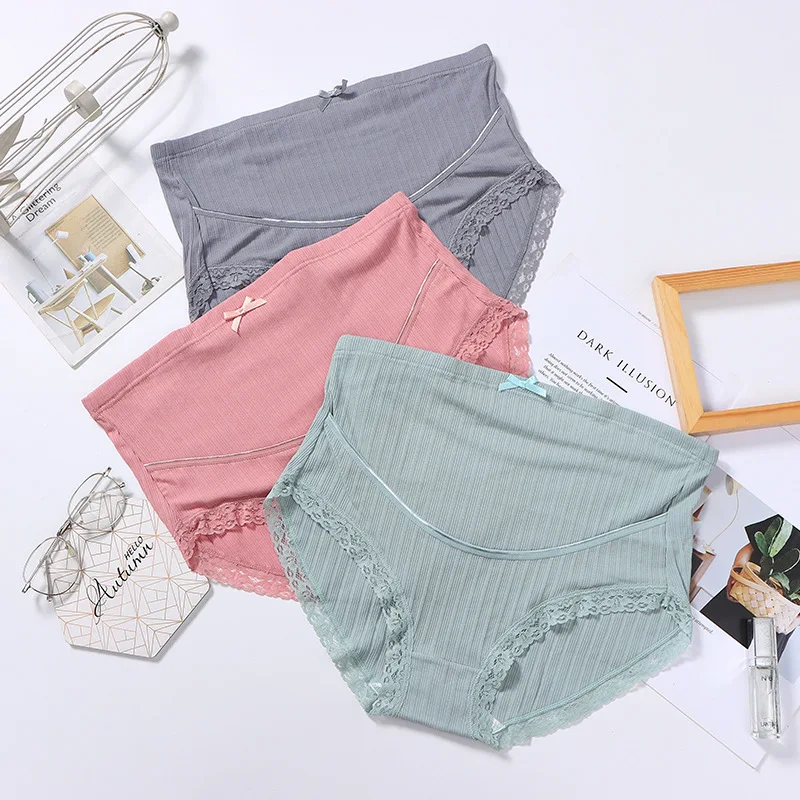 Bragas de maternidad de algod&oacute;n para mujeres embarazadas, ropa interior de cintura alta de encaje, bragas de embarazo de 40-110KG, 2 piezas, M-5XL-1