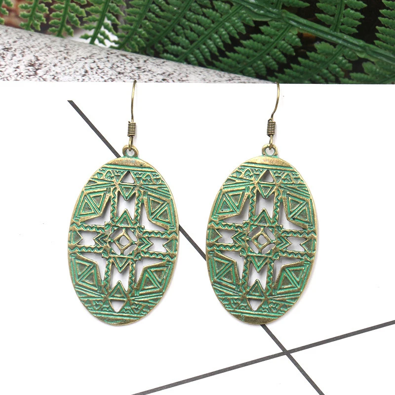 Картер Лиза полые овальные серьги капли этнические резные Геометрические