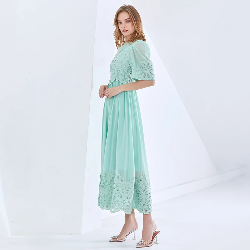 

TWOTWINSTYLE Spring White Dress For Women O Neck Short Sleeve High Waist Elegant Midi Dresses Female Fashion New Clothing Style