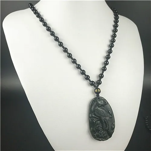 Сертифицированный китайский натуральный черный зеленый нефрит Феникс ожерелье