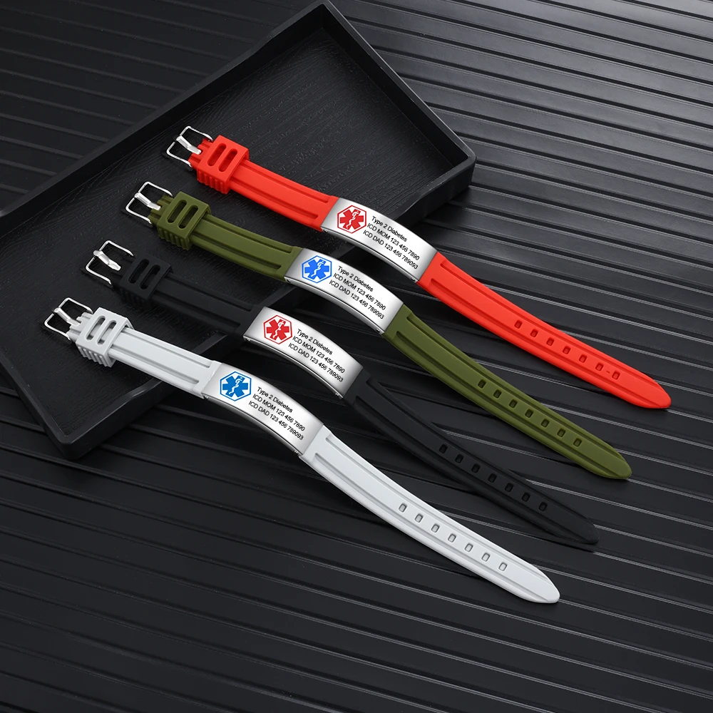 Браслет медицинский с гравировкой для мужчин и женщин Регулируемый силиконовый