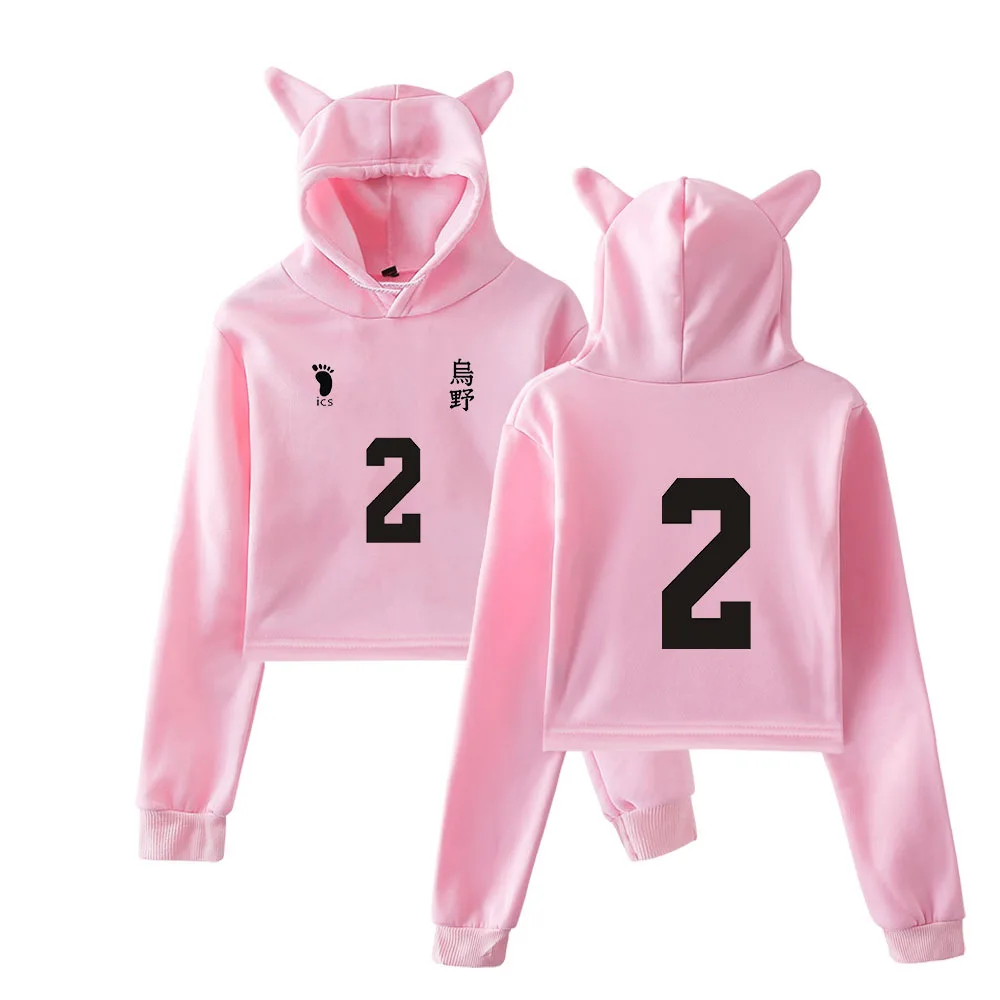 Укороченный топ с Аниме Haikyuu толстовка капюшоном Karasuno для старшей школы Милая