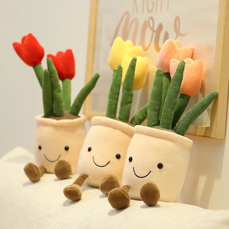 

Kawaii Home Decoration Accessories Tulip Mushroom Cactus Decor Creative Potted Flowers Kid Gift for New Year Ornaments for Home